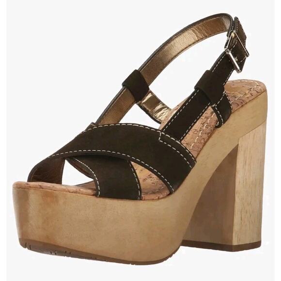 Sam Edelman Mae Moss Green Suede Wooden Platform Sandals Women’s Size 8.5 EUC - Picture 1 of 8